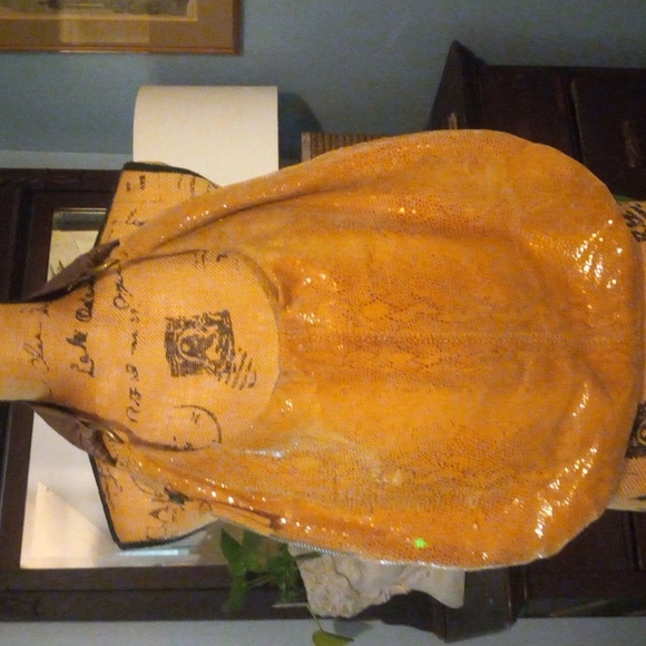 HOBO Leather Mustard and Tan Reptile Snake Print Hobo Handbag
